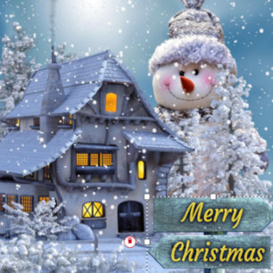 Christmas Party Winter White Snowman Blue Rustic Lamp Shade