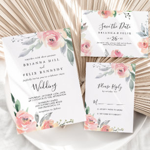Elegant Pink Blush Floral Spanish Wedding Invitation