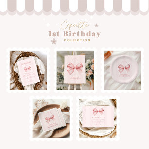 Pink Bow Fancy ONE Girl 1st Birthday  Thank You Card