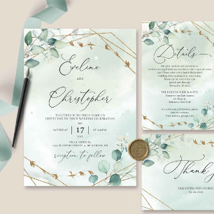 Greenery and Faux Gold Frame Rise and Shine Invitation