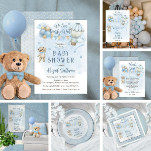 Teddy Bear Balloons Boy Bearly Wait Baby Shower  Napkins