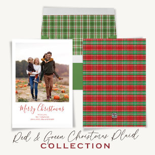 Merry Christmas Holiday Green Red Country Plaid Card