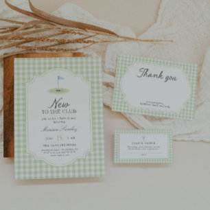 New to the Club Golf Green Gingham Baby Shower Invitation