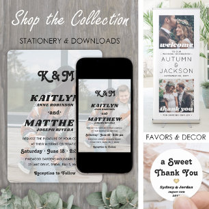 Stylish Retro Monogram Overlay 2 Photo Wedding Invitation