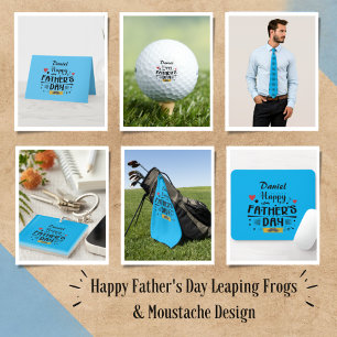 Happy Father's Day Leaping Frogs Hearts Moustache  Wrapping Paper