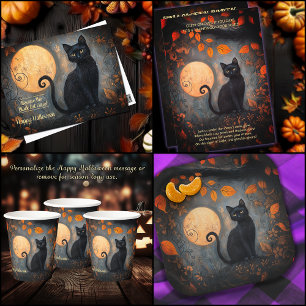 Halloween Black Cat Full Moon Ornate Postcard