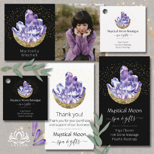 Amethyst Crystal Cluster Gold Crescent Moon Mystic Business Card