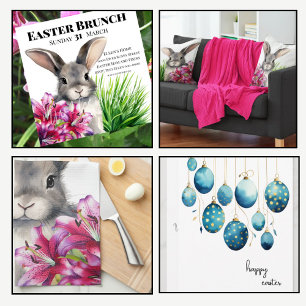 Bunny and Stargazer Lily For Easter Invitation