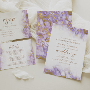 Lavender Gold Marble Wedding Details Enclosure Card