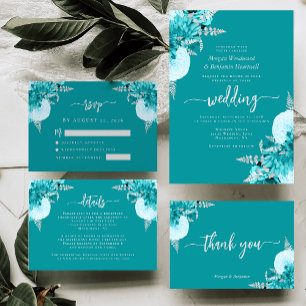 Turquoise Silver Floral Wedding Invitation