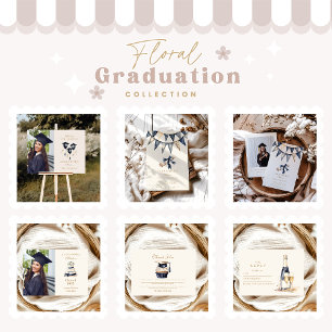 Photo Navy Gold Floral Graduation  Foam Board