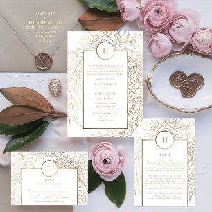 Elegant Classic Gold Foil Monogram Wreath Wedding Invitation