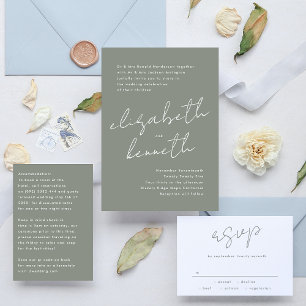 Modern Custom Names Sage Green White Wedding Invitation