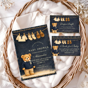Preppy Plaid Teddy Bear Baby Shower Invitation