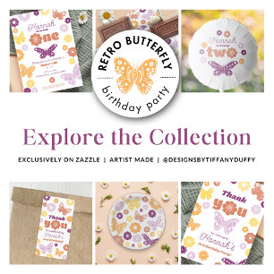 Retro Butterfly Birthday Party Paper Plates
