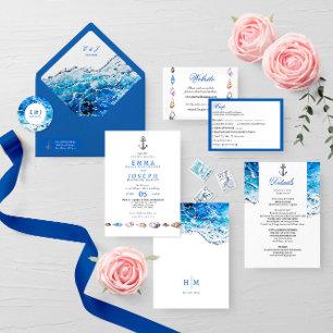 Nautical Ocean Beach blue modern Wedding Invitation