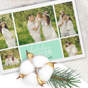 Holiday Cheer Green Photo Collage Magnetic Card