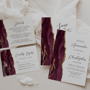 Agate Burgundy Gold Wedding Save the Date
