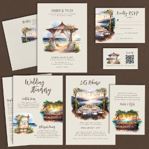 Sunset Beach Summer Wedding Rehearsal Dinner Invitation
