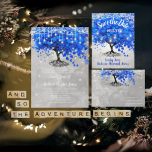 Royal Blue Heart Leaf Tree Wedding Fairytale Invitation