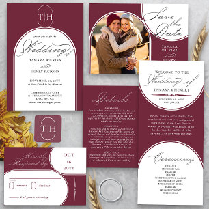 Elegant Calligraphy Burgundy Wedding RSVP Card