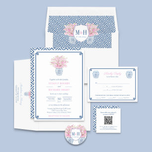 Preppy Navy And Pink Initials And Wedding Date Square Sticker