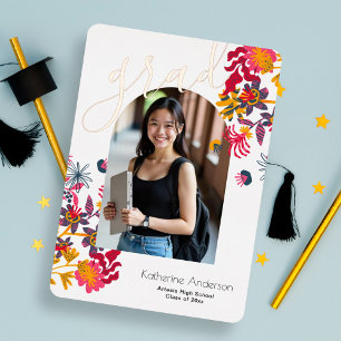 Modern Arch Floral Photo Graduation Party  Foil Invitation