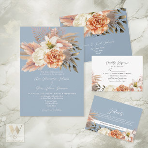 Dusty Blue Peach Floral Wedding Menu