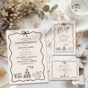 Black Wavy Whimsical Italian Doodle Wedding Acrylic Invitations