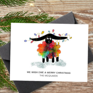 Cute  Festive Sheep with Christmas Lights Holiday Card