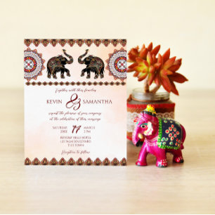 Ornate Indian elephant with Indian ornaments Invitation
