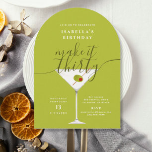 Make It Thirty Green Martini 30th Birthday Party Invitation