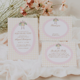 Pink & Yellow Lemon Bow Baby Shower Invitation
