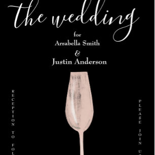 Feather Floral Pink Champagne Wedding Invitation