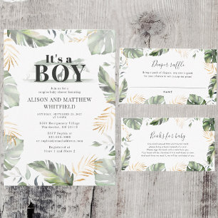 Jungle Safari Giraffe Palms Leaves Baby Shower Invitation