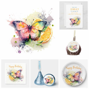 Summer Vibes Watercolor Butterfly - Happy Birthday Paper Plates