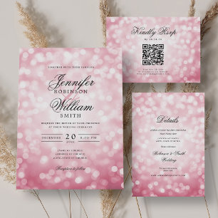 Elegant Script Wedding Blush Pink Bokeh Lights Menu