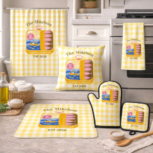 Gingham Sardines Custom Family Name Bath Towel