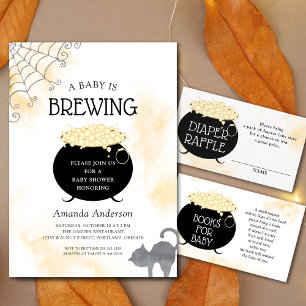 A Baby Is Brewing Neutral Halloween Baby Shower Invitation