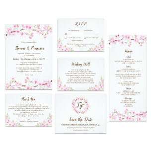 Cherry Blossoms Watercolor Wedding Invitation