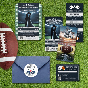 The Perfect Match Football Wedding Monogram Classic Round Sticker