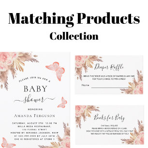 Baby shower girl butterfly pampas grass blush invitation