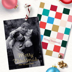 Merry Christmas Modern Colorful Checkerboard Wrapping Paper