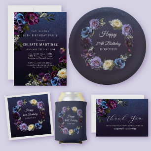 80th Birthday Personalized Moody Purple Flower Paper Plates