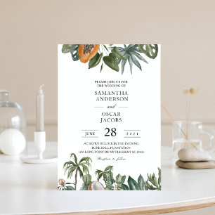 Trendy Tropical Watercolor Green Leaves Invitation