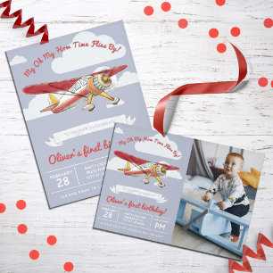 Vintage Airplane Birthday, Photo Invitation