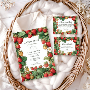 Vintage Strawberry Cottagecore Baby Shower Invitation
