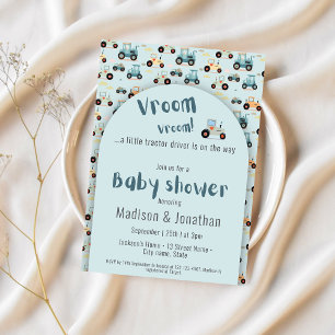 Tractor boy baby shower diaper raffle  enclosure card