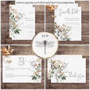 Rustic Delicate Tan Fall Wildflowers Wedding Thank You Card