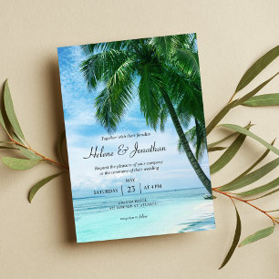 Palm Tree Beach Tropical Ocean Destination Wedding Invitation